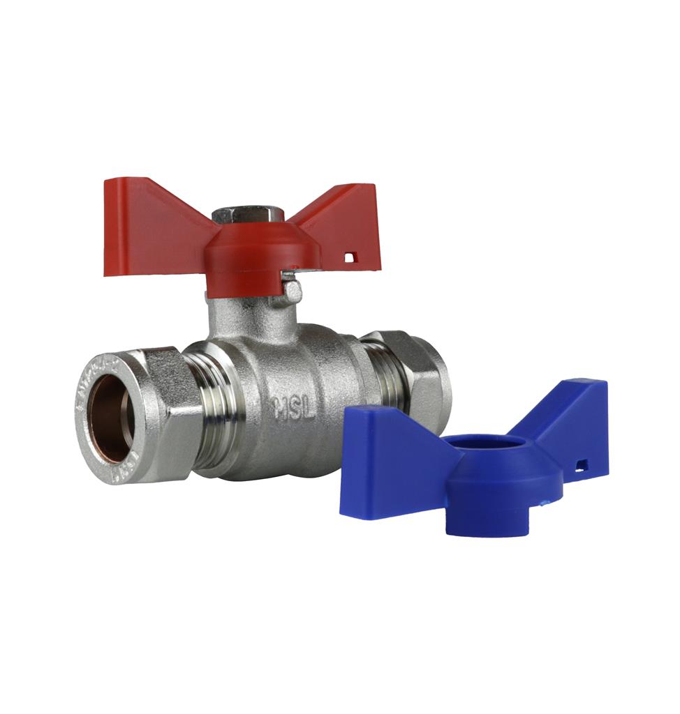 15MM BUTTERFLY BALL VALVE DUAL HANDLES RED & BLUE