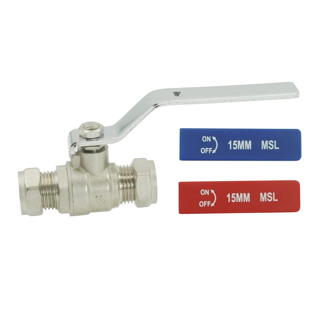 15mm LIGHT PATTERN DUAL LEVER BALL VALVE - 2 SLEEVES RED & BLUE