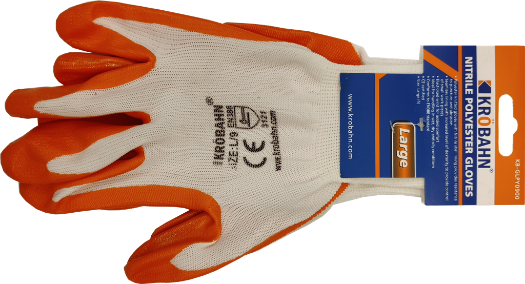 NITRILE POLYESTER GLOVES - LARGE PAIR Pack of 10