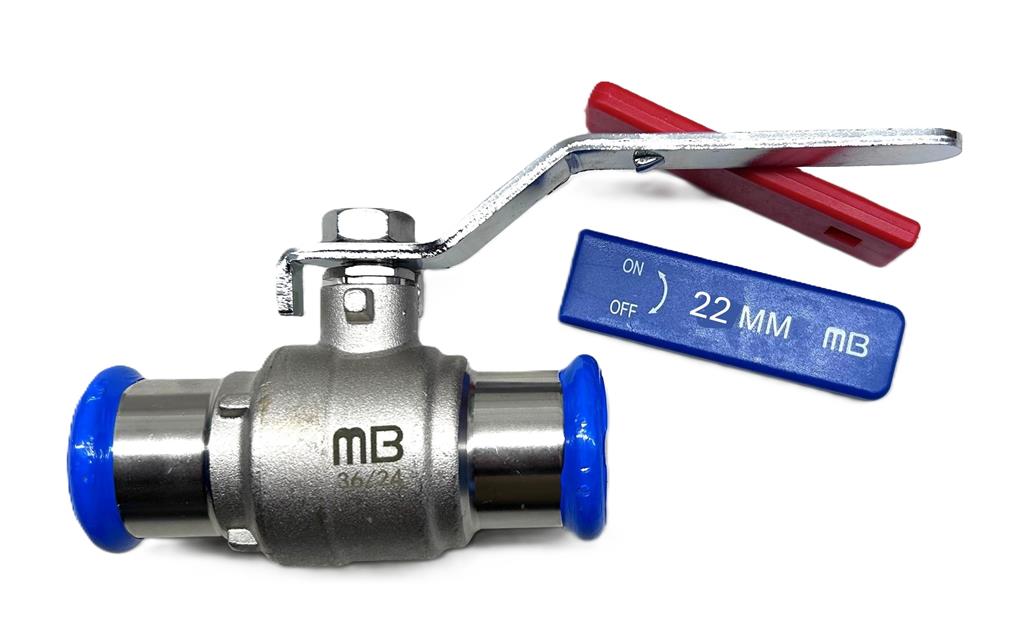 22MM MB PRESSFIT WATER LEVER BALL VALVE WITH DUAL HANDLE DZR NICKEL PLATED