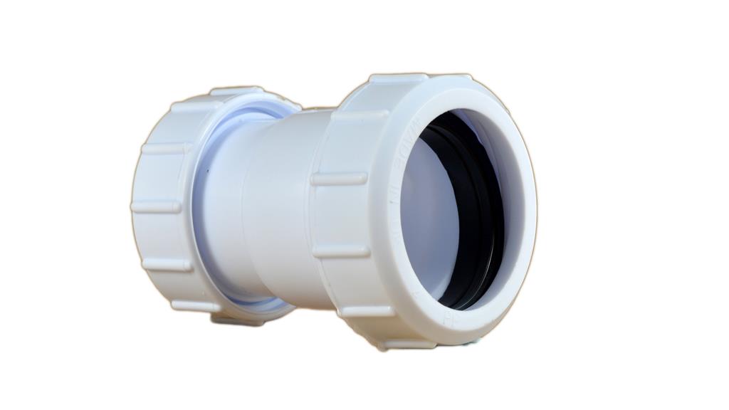 PLASTIC COMPRESSION 50mm x 40mm REDUCING COUPLING WHITE