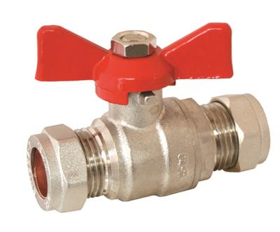 BUTTERFLY LEVER HANDLE BALL VALVE 15MM RED HANDLE COMPRESSION FULL BORE WRAS APP 