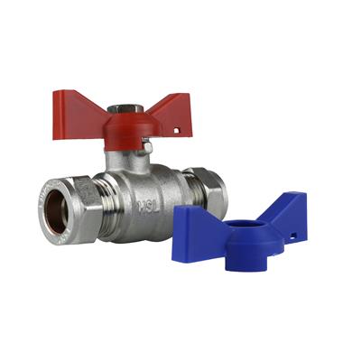 15MM BUTTERFLY BALL VALVE DUAL HANDLES RED & BLUE