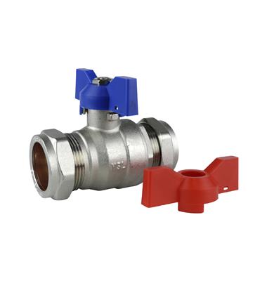 22MM BUTTERFLY BALL VALVE DUAL HANDLES RED & BLUE