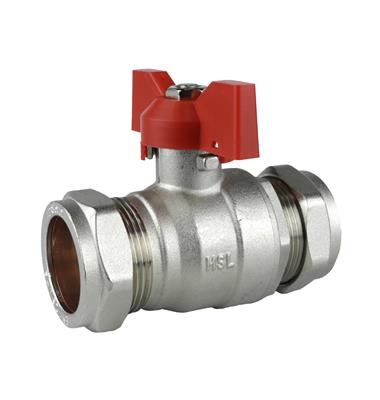 22MM BUTTERFLY BALL VALVE DUAL HANDLES RED & BLUE