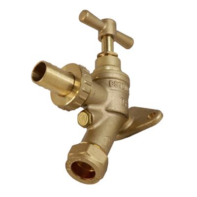 HOSE UNION BIB TAP C/W DOUBLE CHECK WITH BUILT IN WALL PLATE 15mm 