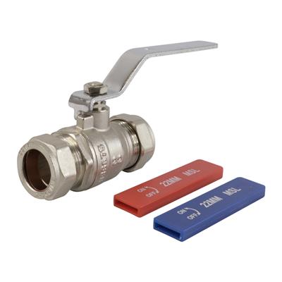 22mm FULL BORE DUAL LEVER BALL VALVE  - 2 Handles Red & Blue