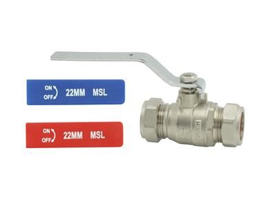 22mm  LIGHT PATTERN DUAL LEVER BALL VALVE - 2 HANDLES RED & BLUE